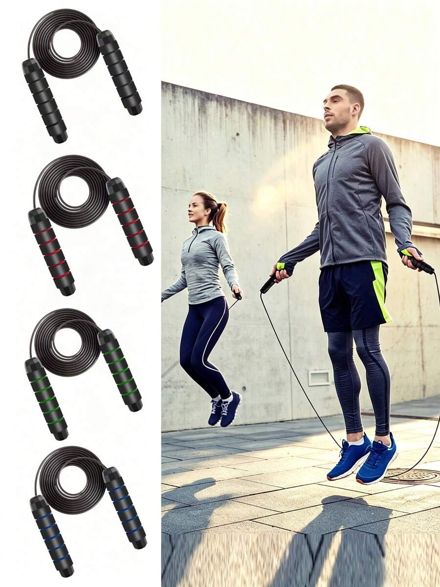 Steel Wire Jump Rope, Anti-Slip Design, Foam Handles. Adjustable Length, Perfect For Home Fitness, Daily Exercise And Weight Loss. - Multicolor - View 1