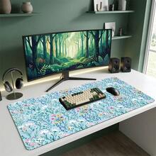 Blue Floral Pattern Gaming Mouse Pad, Non-Slip Rubber Desk Mat, Smooth Gliding Surface, Suitable For PC Laptop Office Home, Natural Abstract Art Decor, Back To School Supplies - A - View 2