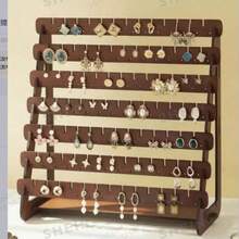 1 buah Rak Penyimpanan Anting-Anting Minimalis Berlapis Warna Alami dari Kayu, Stand Pajangan Perhiasan untuk Anting-Anting dan Anting Gantung, Pengatur Perhiasan - Rak penyimpanan anting berlapis-lapis - View 1