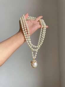 1pc Elegant Luxury Faux Pearl Long Pendant Necklace, Suitable For Women's Daily And Party Wear, Ideal Gift For Friends - Off-white - View 1