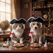 Pet Halloween Judge Wig Hat Cat Dog Cosplay Headpiece Funny Party Photo Prop Gift With Adjustable Magic Tape - Multicolor - View 1