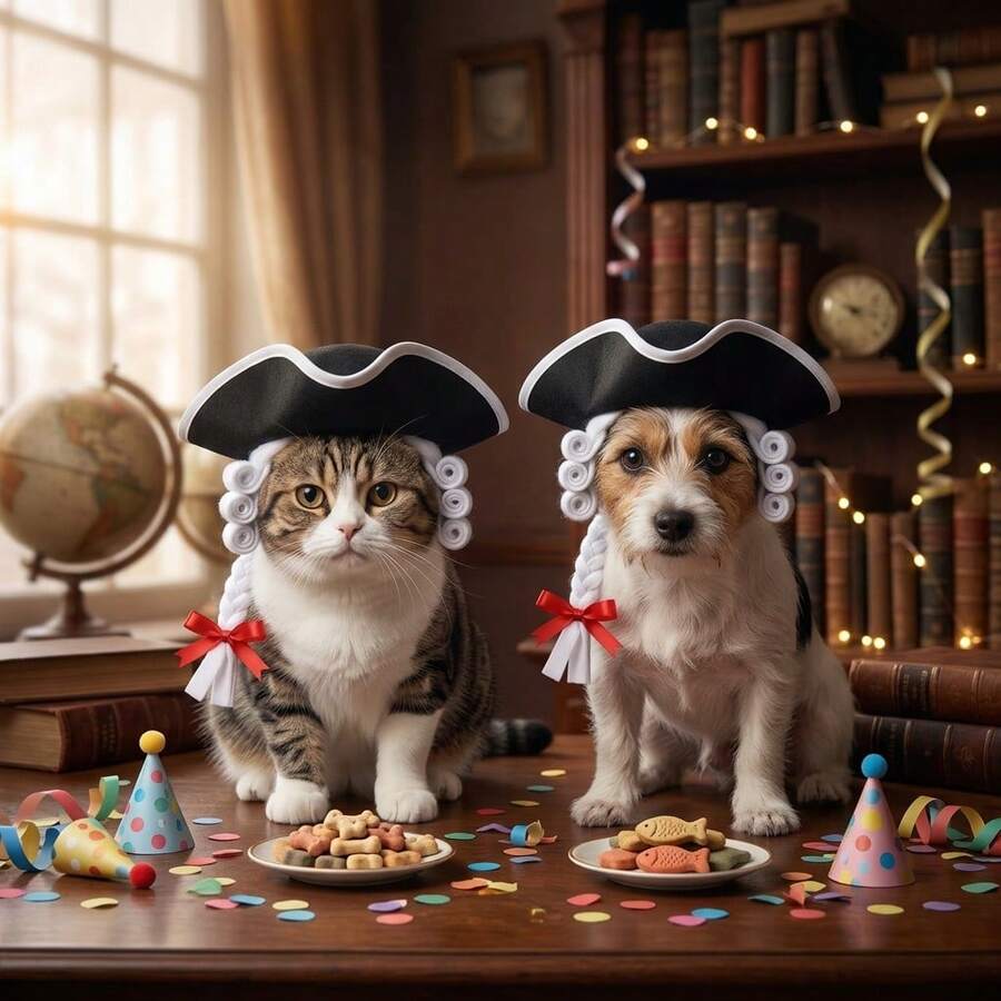 Pet Halloween Judge Wig Hat Cat Dog Cosplay Headpiece Funny Party Photo Prop Gift With Adjustable Magic Tape - Multicolor - View 1