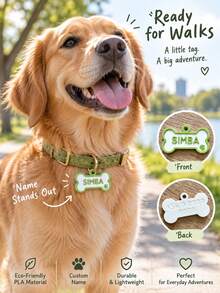 Personalized 3D Printed Bone Pet ID Tag, Customizable Name & Contact Info Pet Pendant, Cute Paw Print Dog Name Tag, Customized Pet Identification Charm, Bone-Shaped Decorative Pet Tag, Commemorative Pet Accessory, Unique Gift For Pet Lovers, Durable Customized Pet Nameplate Suitable For Daily Wear, Collar Not Included - Multicolor - View 6