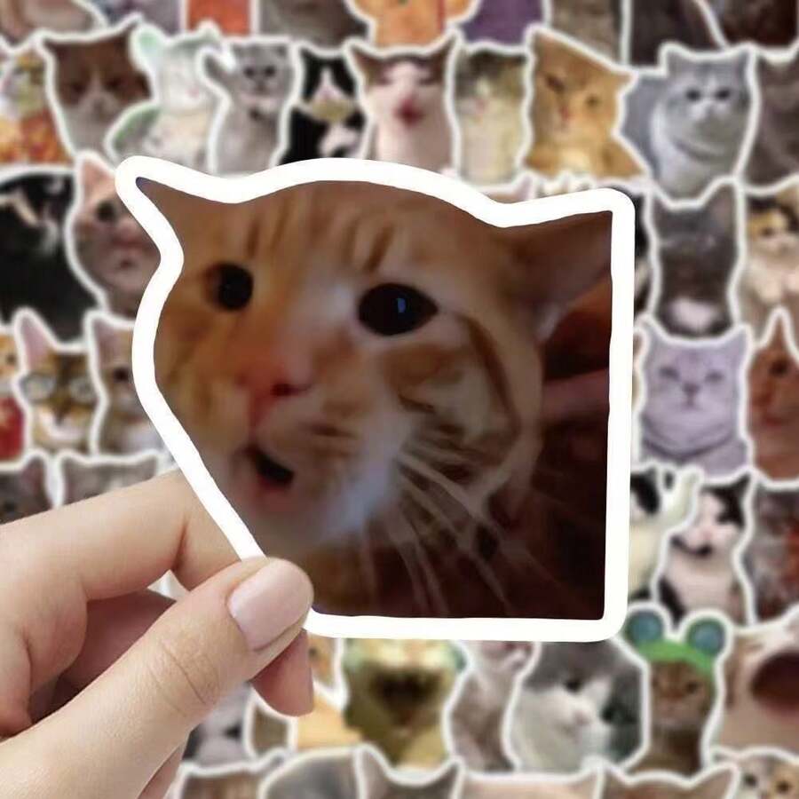 Tachimi 100pcs Cute Funny Meme Cat Stickers, Ins Style Expression Pack, Meme Material For Planner And Scrapbook - Multicolor - View 1