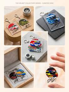 1/9pcs F1 Racing Driver Helmet Handwritten Signature Acrylic Keychain, Cool Motorcycle Sports Style, Driver Livery Card, Car Key Ring Accessory, Backpack Pendant, Ideal Gift For Car Fans, Boyfriend, Friends - Multicolor - View 7