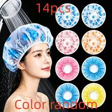 6pcs/14pcs Polka Dot Pattern Shower Caps, Plastic Reusable Elastic Shower Caps, 1pc Per Color/Random Color Assortment, Suitable For Women Spa Salon, Bathroom Cleaning Supplies - Multicolor - View 1