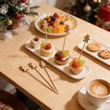 10/20/50/100/200pcs Cute Creative Gingerbread Man Shaped Fruit Picks, Cocktail Picks, Fruit Forks, Disposable Fruit Picks, Cake Picks, Appetizer Toothpicks, Suitable For Cocktail Parties, Birthday Parties, Weddings, Christmas Decorations, Christmas, Table Decor, Christmas Gifts - Apricot - View 2
