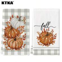2pcs Thanksgiving Autumn Pumpkin Print Kitchen Towels, Soft And Absorbent, Reusable And Washable, Home Cleaning Essential, Kitchen Accessories, Holiday Gift For Friends - Grey - View 10