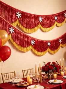 2Pcs Red Gold Scalloped Layered Fringe Banner,Christmas Decorations For Home,6.5 Ft Christmas Wavy Tinsel Fringe With Snowflake Decor For Fireplace Mantel, Window, Tree, Holiday & Birthday Party Home Decoration - View 8