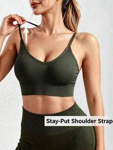 3pcs Women's Seamless Striped Camisole Sports Bra, Wireless Comfortable Bra With Built-In Padding, Elastic Soft Lingerie, Suitable For Yoga, Fitness, Daily Workout - Multicolor - View 9