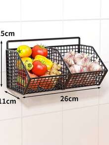 1pc Wall-Mounted Kitchen Storage Basket, Multi-Functional Organizer Rack For Vegetables, Garlic And Onion, Durable Metal Shelf, Suitable For Small Kitchen And Bathroom Storage, No Battery Required, Other Materials - Black - View 2