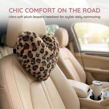 1pc Leopard Print Heart-Shaped Plush Car Neck Pillow, Fashionable Cute Neck Support Pillow To Relieve Fatigue, Women's Car Accessory - Multicolor - View 8