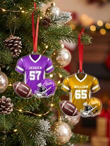 1pc Personalized Football Ornament 2026, Custom Name Number Team Christmas Ornament, Football Player Jersey Helmet Gift For Boy - Multicolor - View 3