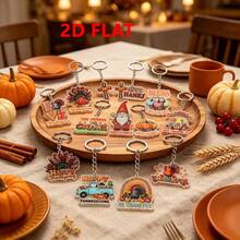 2D Flat, 9pcs Thanksgiving Acrylic Keychain Set, Autumn Thanksgiving Keychains, Blessings And Abundance, Durable Thanksgiving Pendants, Car Keychains, Backpack Decorations, Unisex, Turkey Pumpkin Maple Leaf Gnome Decorations - Multicolor - View 4
