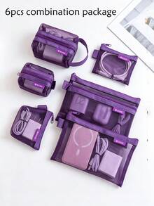 Transparent Mesh Storage Bag Set, Makeup Bag, Portable Coin Purse, Stationery Pencil Case, Zipper Travel Toiletry Bag, Suitable For Home Office Data Cable Storage Accessories, Portable Coin Purse For Outings, Can Store Cards, Keys And Other Items - A - View 12
