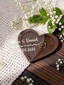 Custom Heart-Shaped Acrylic Ring Box, Laser Engraved Name And Date, Rotating Lid Wedding Jewelry Box, Bride Gift, Keepsake Box, Wedding Accessory, Gift Box, 2 Colors Available, Suitable For Engagement And Proposal - Multicolor - View 7