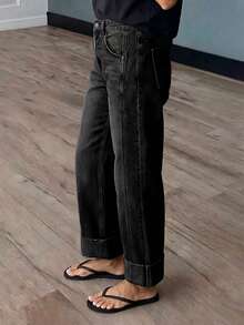 New Women's Fashion Washed Denim Jeans Casual Black Fall - Black - View 3