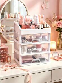 Multi-Layer Drawer Cosmetic Storage Box Transparent Dustproof Vanity Skincare Organizer Desktop Large Capacity Storage Bin - Multicolor - View 1