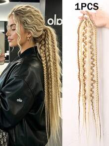 24 Inch 1pc Synthetic Fiber Matte Dreadlock Ponytail Wig, Bohemian Style Medium Color Braided Hair Extension - Multicolor - View 3