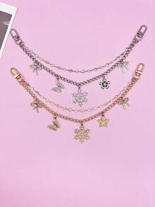 1pc Exquisite Rhinestone Snowflake Bag Charm, Double Layer Chain Series Bag Accessory, Women's Accessory, Butterfly Flower Pendant, Wallet Decoration, Christmas Ornament, Room Decor, Holiday Gift - Multicolor - View 1