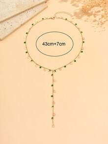 1pc Niche Design Asymmetrical Green Rhinestone Heart Tassel Decor Y-Shaped Long Necklace, Vintage Versatile Gold Women's Neck Jewelry, Suitable For Daily Wear, Parties And Music Festivals, Handmade Chain Cut By Length With Random Number Of Sections - Multicolor - View 4