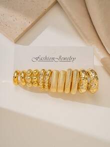 12/36pcs CCB Fashion Minimalist Style, Water Drop C-Shaped Textured Women's Fashion Gold Multi-Element Earrings Set, Versatile Daily Wear, Suitable For Women's Daily Wear, Dating, Party, Gift For Friends - Gold - View 4