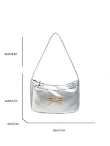Tas Bahu Baru dengan Hiasan Pita yang Cantik, Tas Tangan Kain PU Lembut Motif Leci untuk Anak Perempuan, Tas Kecil Serbaguna untuk Dibawa, Tas Bahu untuk Pemakaian Sehari-hari - A - View 2