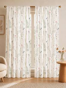 2PCS Botanical Leaf Floral Print High Density Mesh Curtains, Light Filtering Rod Pocket Window Curtains - Multicolor - View 8