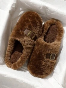 2026 New Women's Fashion Plush Slippers, Couples Indoor/Outdoor Thick Sole Closed Toe Slippers - Chocolate Brown - View 7