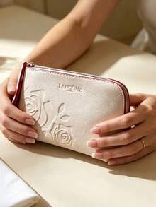 Lancôme Túi đựng mỹ phẩm da nhân tạo chống nước màu ngà mờ với họa tiết hoa hồng đôi dập nổi, túi đựng mỹ phẩm du lịch gấp gọn di động LANCOME-GIFT-4 - trắng - Xem 3