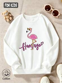 Summer Cartoon Flamingo, Sweet And Whimsical Kids' Sweatshirt - White - View 4