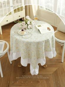 1pc Ruffle Edge Tablecloth, Fresh Country Style, Suitable For Dining Table Decoration, Picnic Tablecloth, Holiday Celebration, Wedding Party Gathering, Birthday Banquet, Daily Dining Table, Kitchen And Restaurant Decor, All Seasons, Home Decor - Mint Green - View 2