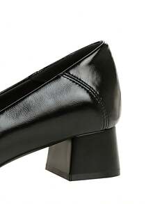 BIGTREE European & American Minimalist Pointed Toe Chunky Heel Pumps, Versatile Low Vamp Slip-On Comfortable Commuter Mid-Heel High Heels For Women - Black - View 7