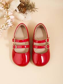 Elegant And Cute Mary Jane Flat Shoes For Little Girls And Middle Girls, Suitable For Indoor Parties And Events In Autumn And Winter, Perfect For Matching With Dresses - Red - View 4