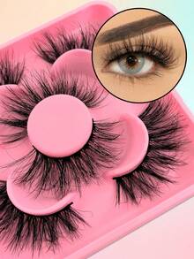 3 Pairs Fluffy Dense False Eyelashes, Create Dramatic 3D Makeup Effect, Thin Mink-Like Strip False Eyelashes - Black - View 2