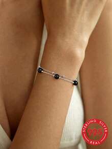 1pc S925 Sterling Silver Personalized Cool Double Layer Beaded Bracelet For Women, Niche Minimalist Design, Versatile Accessory For Daily Wear, Commute And Travel, Low-Key Atmosphere, Gift For Friends - Round Beads - View 12