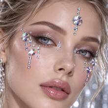 Face Mask Self-Adhesive AB Teardrop Star Pearl Rhinestone Stickers-1Sheet, Iridescent Crystal Gem Decals, Bling Face Jewels, DIY Self-Care Selfie Makeup Accessories For Rave, Festival, Y2K Party - Multicolor - View 11