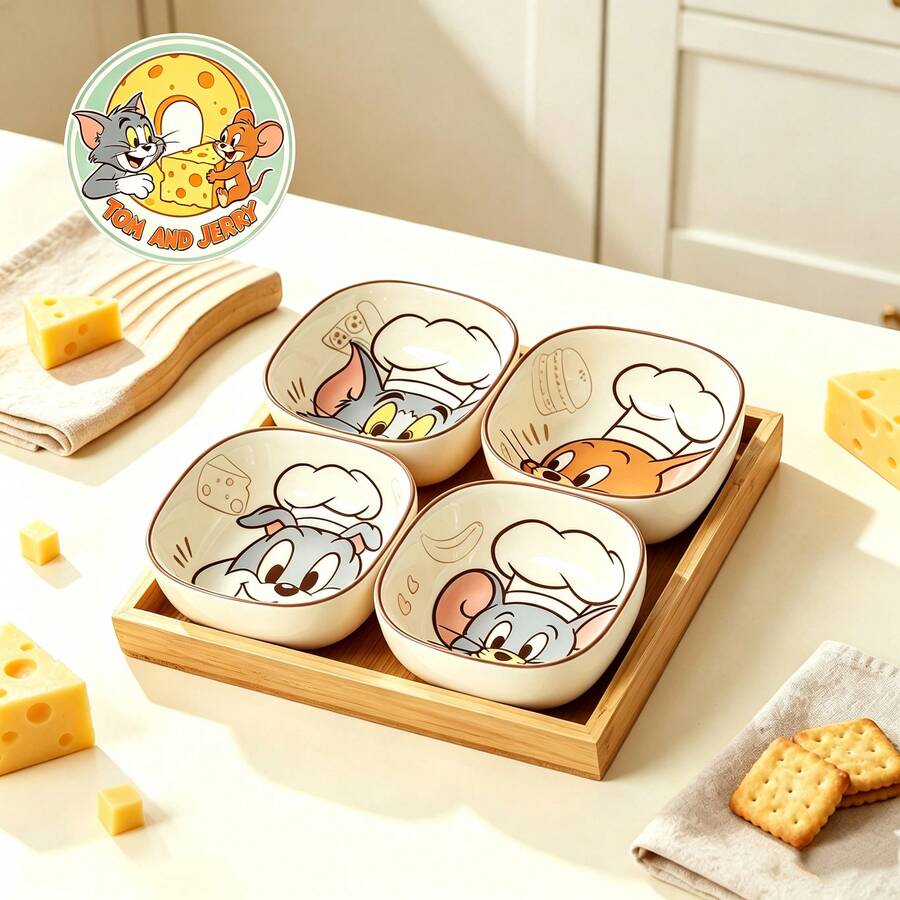 TOM AND JERRY. 1個官方正版超可愛陶瓷方碗,加厚防燙調料碟,耐用不褪色釉下彩,零食/沾醬多用途碗 - 彩色 - 查看 1