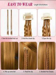 Ladies' Braided Wig, Three-Strand Braid, A Pair Of Natural, Stylish, And Unique Teardrop-Shaped Hair Clips For Braiding - Multicolor - View 8
