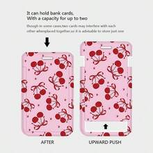 1pc Polka Dot Bow Cherry Sliding Card Holder, Fresh Style Badge Holder, ID Card Protector - Multicolor - View 3