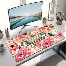 Pink Floral Pattern Gaming Mouse Pad, Non-Slip Rubber Desk Mat, Smooth Glide Surface, Suitable For Computer Laptop Office Home, Floral Abstract Art Decor, Back To School Supplies - A - View 12