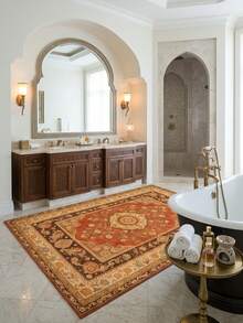 1 Buah Karpet Area Motif Bunga Klasik Oranye Cokelat Krem, Gaya Vintage Timur Tengah, Bahan Imitasi Kasmir, Bentuk Persegi Panjang Simetris, Dapat Dicuci dengan Mesin, Cocok untuk Ruang Tamu, Kamar Tidur, Dekorasi Rumah Sehari-hari, Dekorasi Rumah Estetis - MultiWarna - View 6