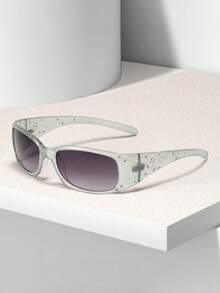 1pc Women Rhinestone Square Frame Vintage Chic Street Fashion Glasses, Suitable For Daily Use For Summer Beach Vacation,Outdoor,Travel - Blue - View 5