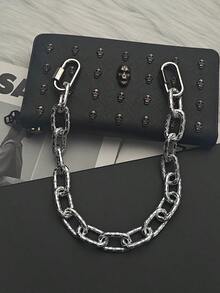 Y2K Punk Embossed Thick Single Layer Pants Chain, Textured Oval Link Jean Pants Chain, Unisex Heavy Metal Wallet Chain Streetwear Accessory - Silver - View 9