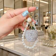 1pc Minimalist Fashion Rhinestone Apple Keychain With Pearl Pendant Phone Bag Charm, Suitable For Girls Christmas - Multicolor - View 11