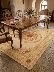 1PC Red Pomegranate Floral Pattern Faux Cashmere Machine Washable Area Rug, European Vintage Style Rectangular Soft Carpet, Living Room Bedroom Home Decor, All Season Use, Aesthetic Home Decoration - Multicolor - View 5