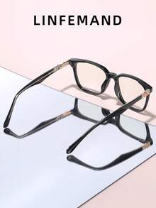 LINFEMAND 1 Pair Women's Square Frame Plain Lens Glasses, Minimalist Full Frame Design, Delicate Metal Decoration On Temples, Lightweight And Comfortable Fit, Versatile For Office And Daily Wear, Comes With Brand Full Set Exquisite Gift Box - Clear - View 2