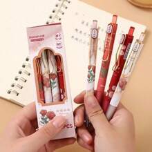 4pcs/Set Random Rose Flower Ballpoint Pens, Retractable Design, Multiple Patterns, Minimalist Printed Pens, Suitable For Weddings, Parties, Daily Use, Gifts, Perfect Valentine's Day Gift For Friends And Family - A - View 3