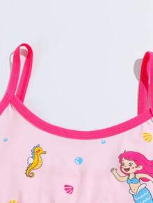 6 Sets Random Girls Tank Top & Panty Set, Cute Mermaid Pattern, Elastic Breathable Cotton Girls Underwear Set - Multicolor - View 7