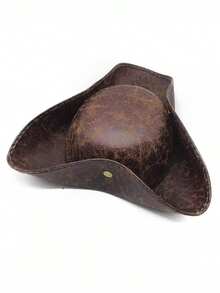 1pc Brown Faux Leather Funny Triangle Hat Halloween Sailor Pirate Hat With Eye Patch, Fashion Captain Hat Role Play Accessory, Suitable For Holiday Parties, Performances, Cosplay Costumes, Masquerade Balls And Other Occasions - A-party - View 7